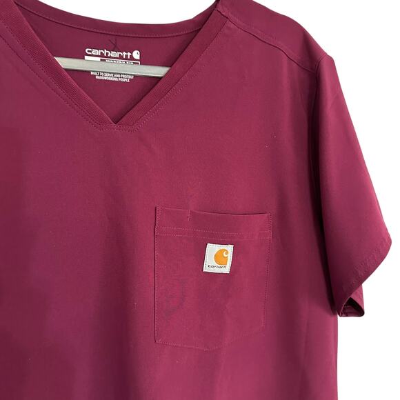 Carhartt Women’s Force Scrub Top Modern Fit V-Neck Burgundy Wine‎ Size L Pocket - Picture 2 of 8